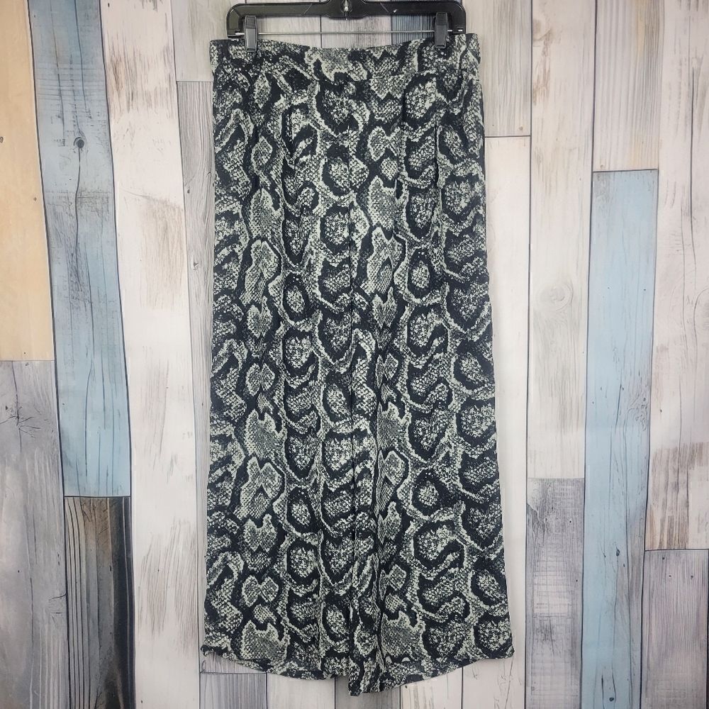 Larry Levine Wide Leg Trousers Pants Black Gray Snake Print Size Medium